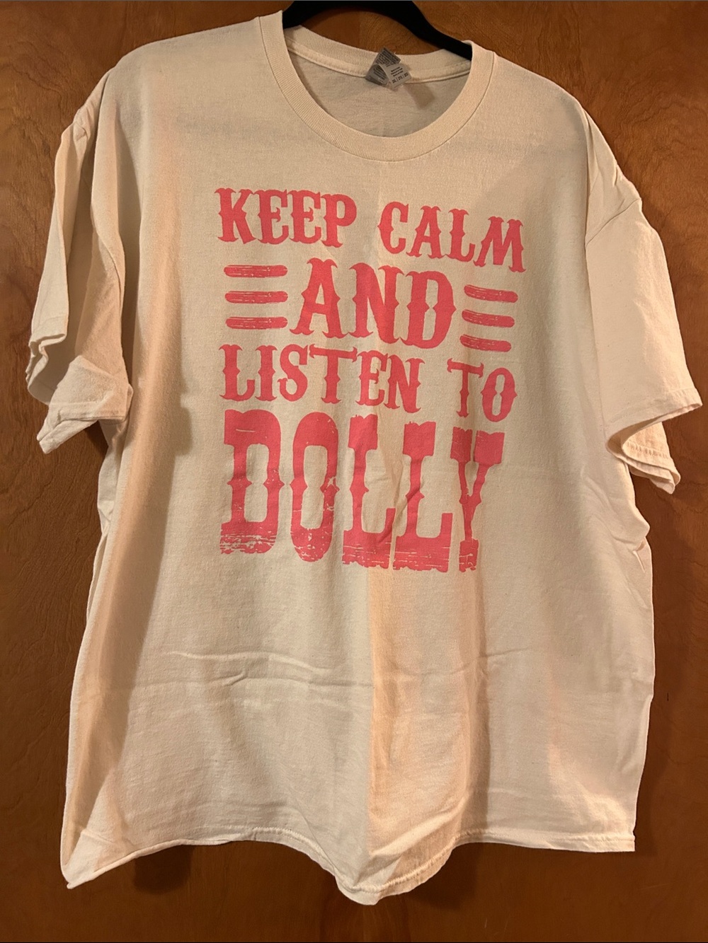 Keep Calm and Listen to Dolly Graphic Tee - Pink on Cream -